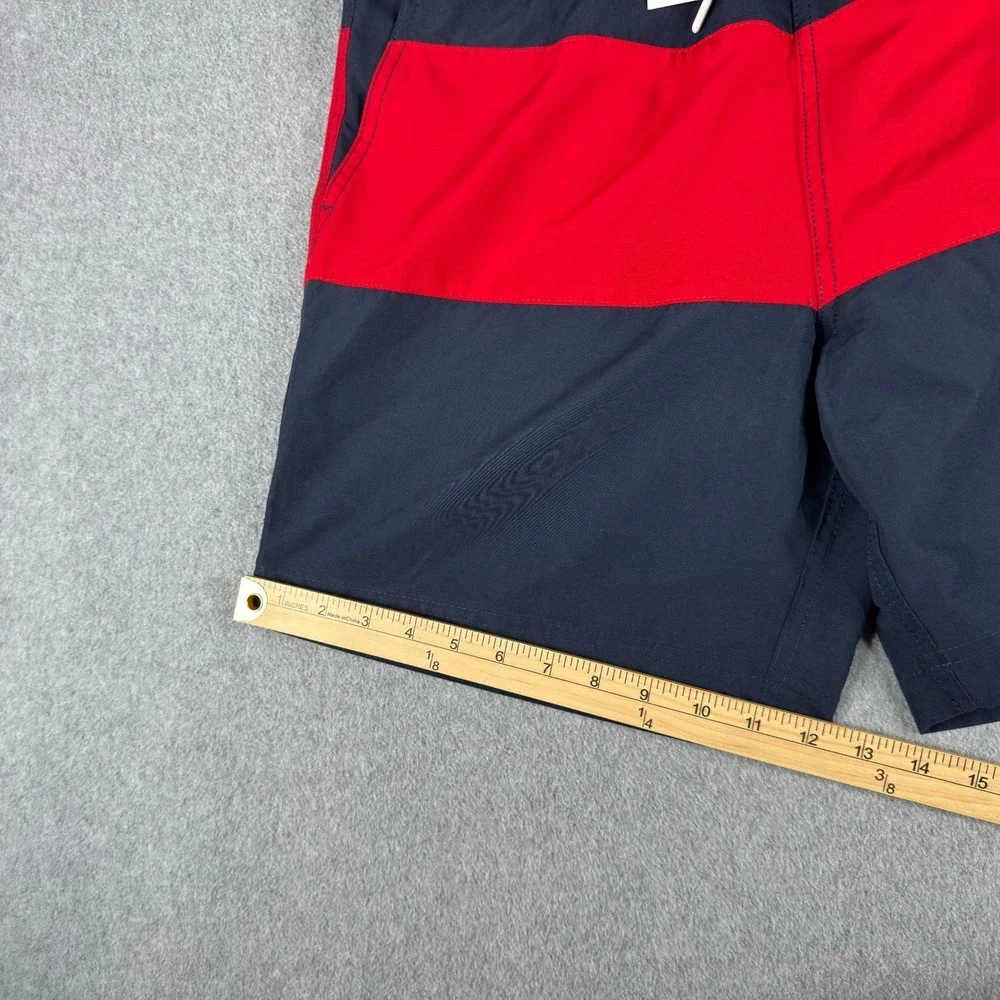 Tommy Hilfiger Men's Swim Trunks L Navy Red Color Block Drawstring NWT